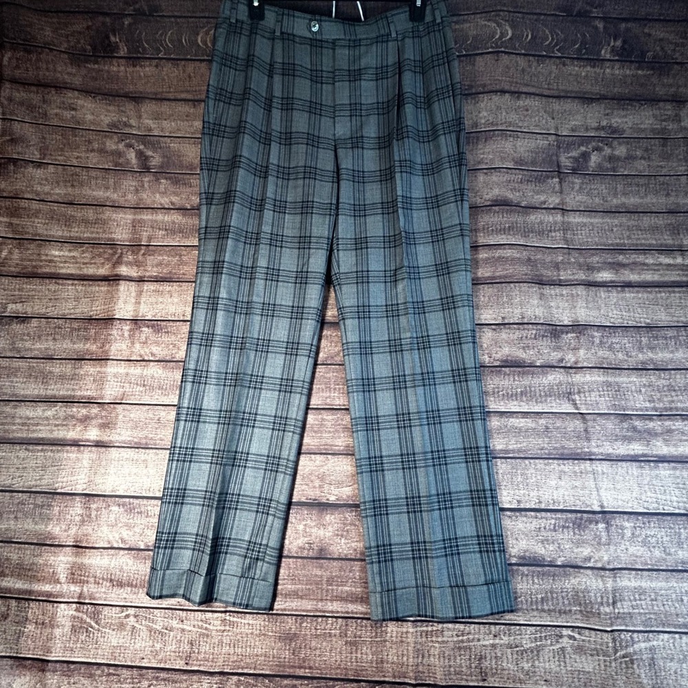J. Hilburn Vitale Barberis Canonico Wool Plaid Pleated Cuffed Dress Pants 36x32